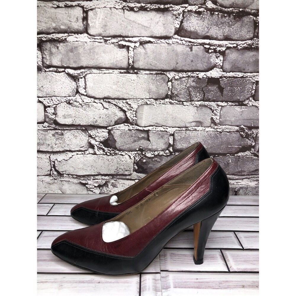 Bill Valentine VTG Burgundy Leather Slip On Classic Heels Women Sz 7M US/37.5EU